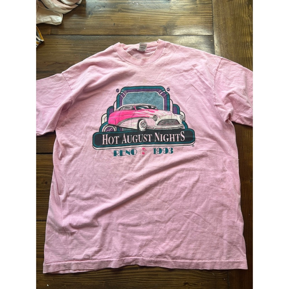 Vintage 1993 Hot August Nights Reno T Shirt‎ Pink Fruit of the Loom XXL USA Made